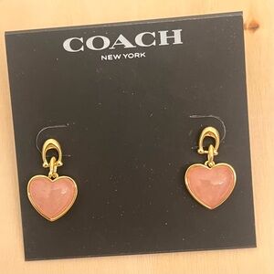 Coach Carved Rose Quartz Heart Drop Earrings